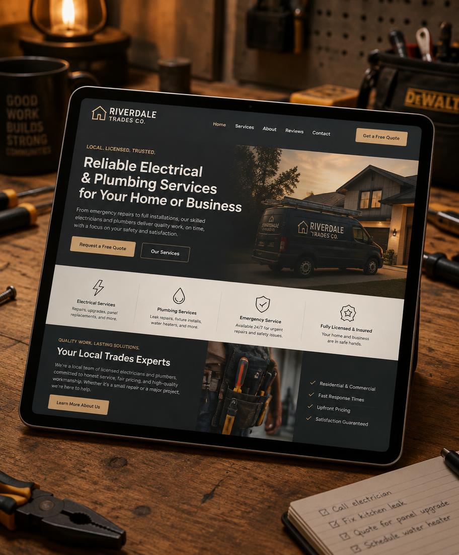 Website concept for Riverdale Trades Co.